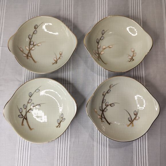 TEXTURE JAPAN Cat Set of 4 Cereal Soup Bowls Gold Trim Asian Vintage -A - Picture 2 of 8